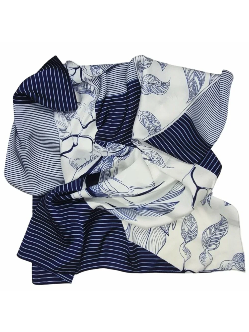 ✨Geometric Floral Print Silk Appearance Square Scarf Blue White Square Shawl New